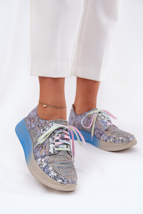 Skórzane Półbuty Sneakersy Damskie Na Platformie Maciejka 06776A-06 Niebieskie