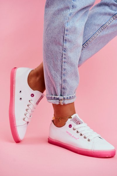 Trampki Damskie Cross Jeans Biało Różowe FF2R4075C