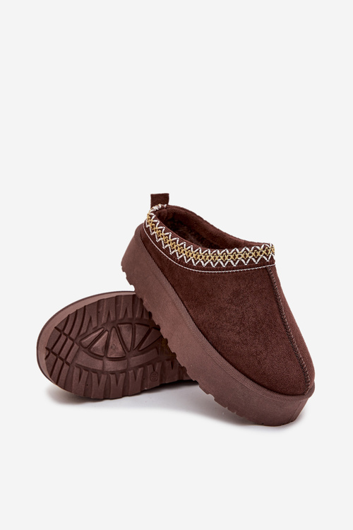 Śniegowce Dziecięce Młodzieżowe Z Haftem Na Platformie Czekoladowe Jolisse