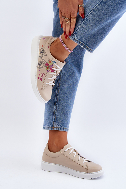 Zazoo 024/TAMARA Damskie Sneakersy Skórzane Beżowe