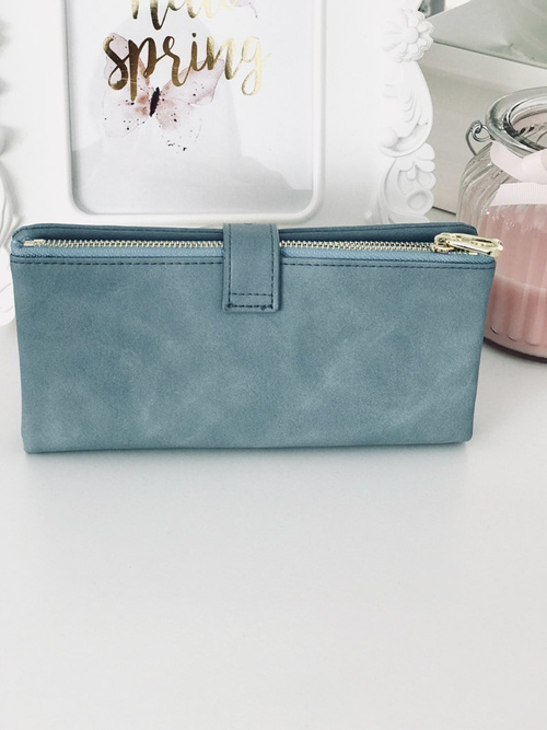 Duży Damski Niebieski Portfel Złote Okucia