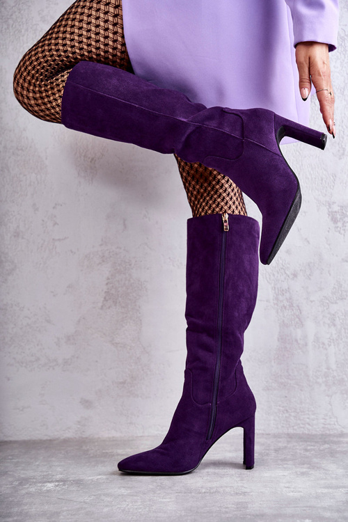 Kozaki Damskie Na Słupku Do Kolana Fioletowe Truly Love