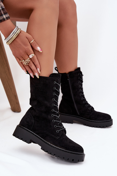 Botki Workery Damskie Ocieplane Czarne Marvielle