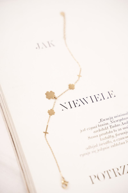 Damska Bransoletka Celebrytka Złota Koniczynki Krzyże Pray