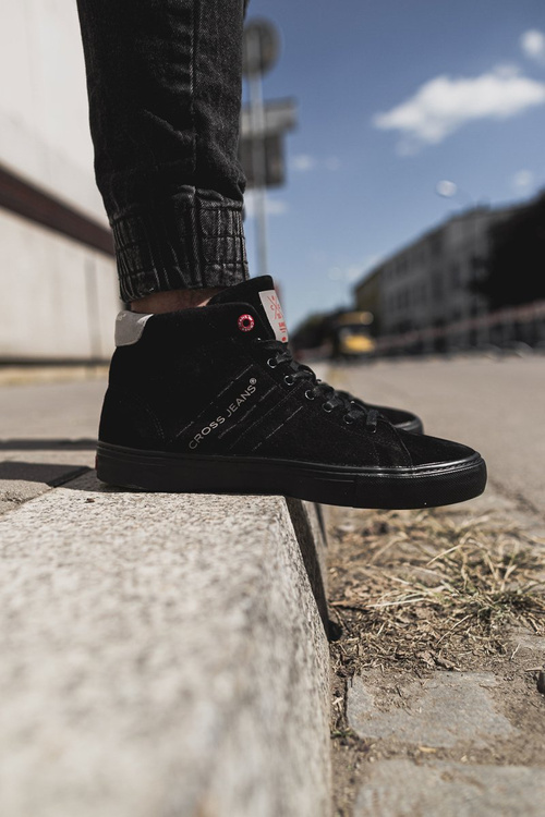 Trampki Męskie Cross Jeans Wysokie Skóra Zamsz Czarne EE1R4057C