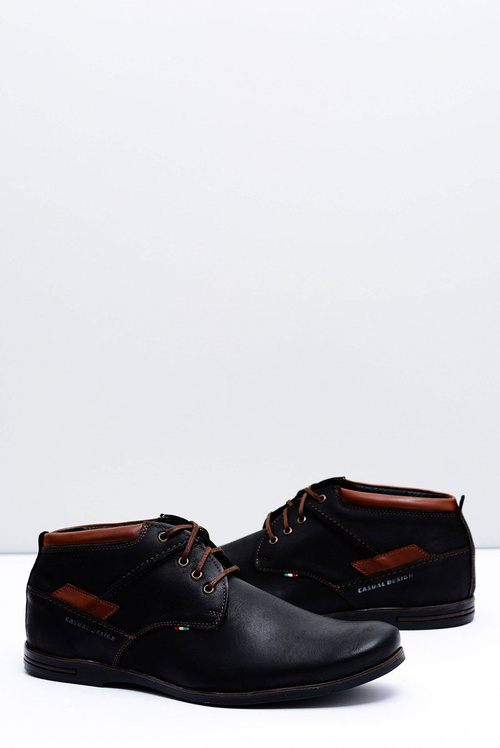 Czarne Męskie Skórzane Sznurowane Półbuty Gertrudo