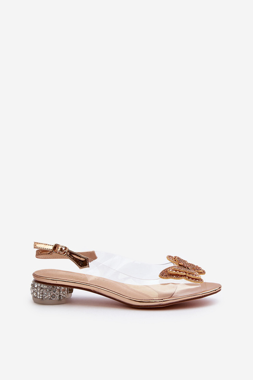 Transparentne Sandały Na Niskim Obcasie Z Motylem Złote D&A MR38-388