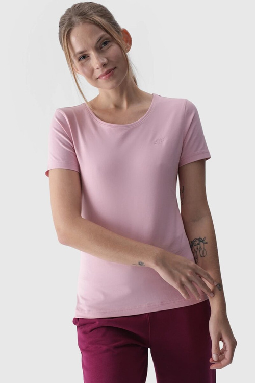Damski Gładki T-Shirt Z Logo Różowy 4F 4FWMM00TTSHF1845-56S