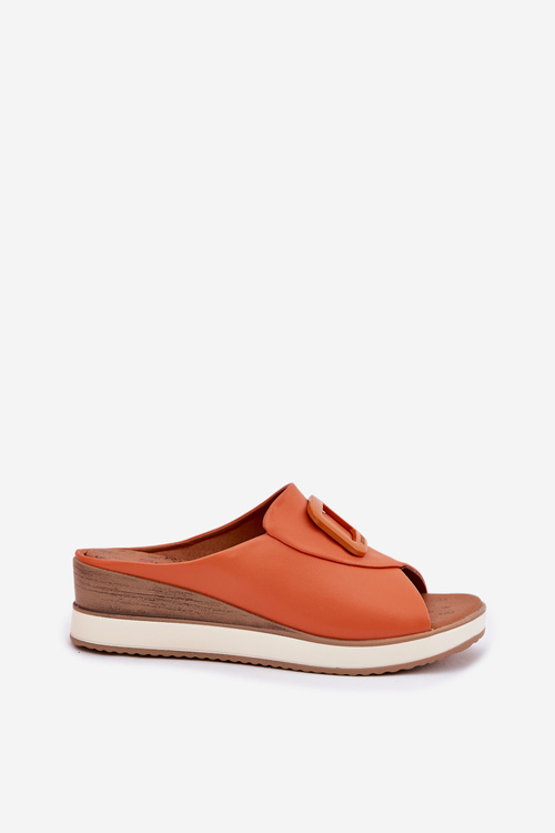 Klapki Damskie Skórzane Na Koturnie Artiker 56C2149 Pomarańczowe