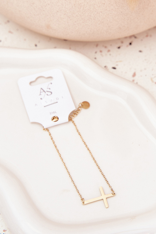 Bransoletka Z Krzyżykiem Stal Chirurgiczna Złota