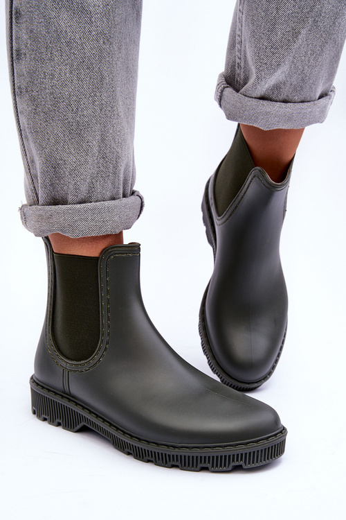 Damskie Wsuwane Matowe Kalosze Ciemnozielone Helinca