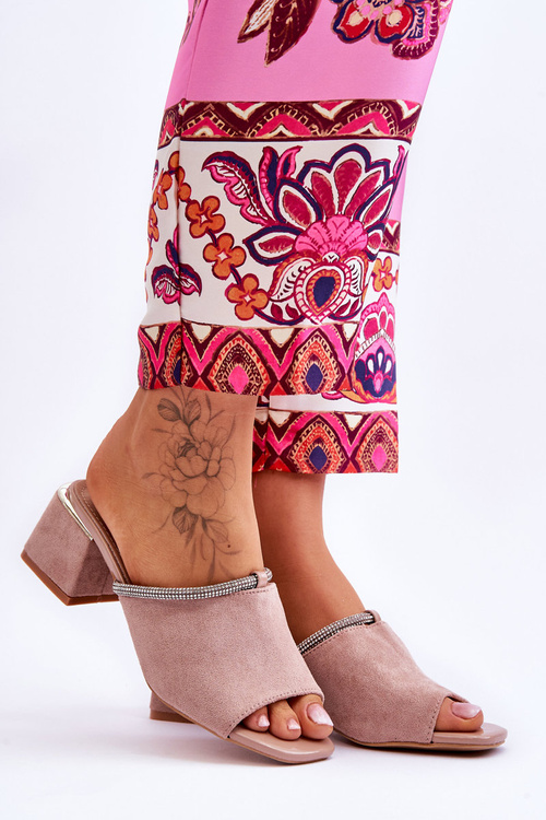 Zamszowe Klapki Na Obcasie S.Barski KV-612-2 Beżowe