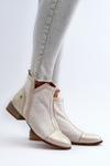 Skórzane Botki Damskie Na Niskim Obcasie Maciejka 06397-22 Jasnobeżowe