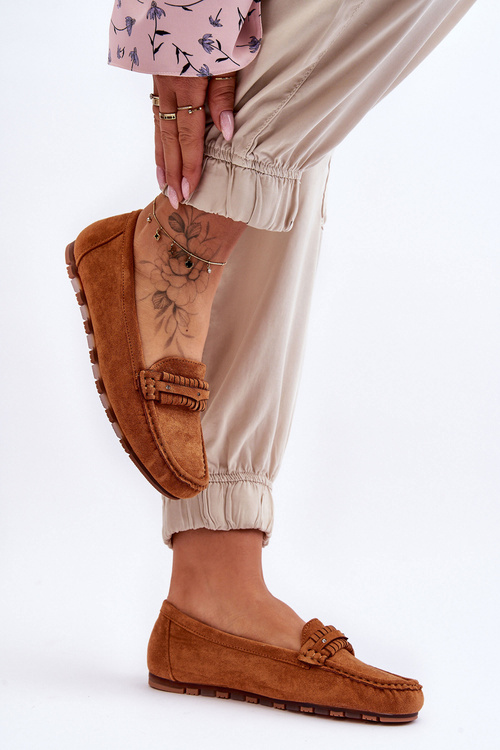Damskie Zamszowe Mokasyny Camel Clorie