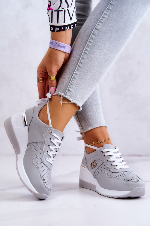 Damskie Skórzane Buty Sportowe Sneakersy Szare Loissa