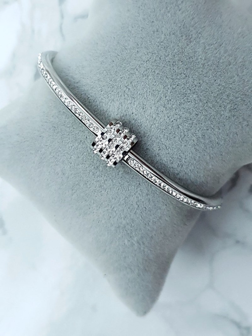 Damska Bransoleta Stalowa Z Cyrkoniami Srebrna Ferni