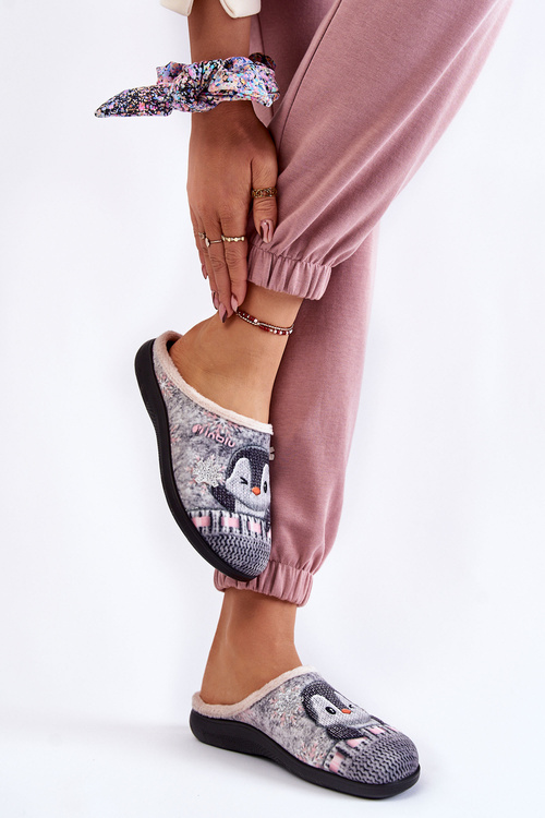 Damskie Domowe Klapki Papcie Pingwiny Inblu EC-81-025 Szare