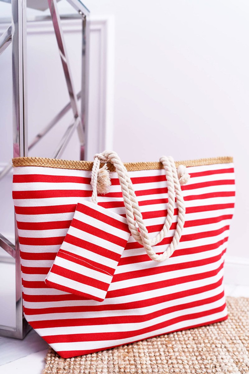 Duża Plażowa Torebka Shopper Czerwona 