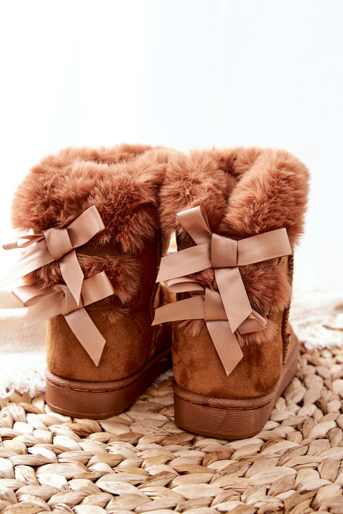 Dziecięce Ocieplane Botki Z Kokardkami Śniegowce Khaki Funky