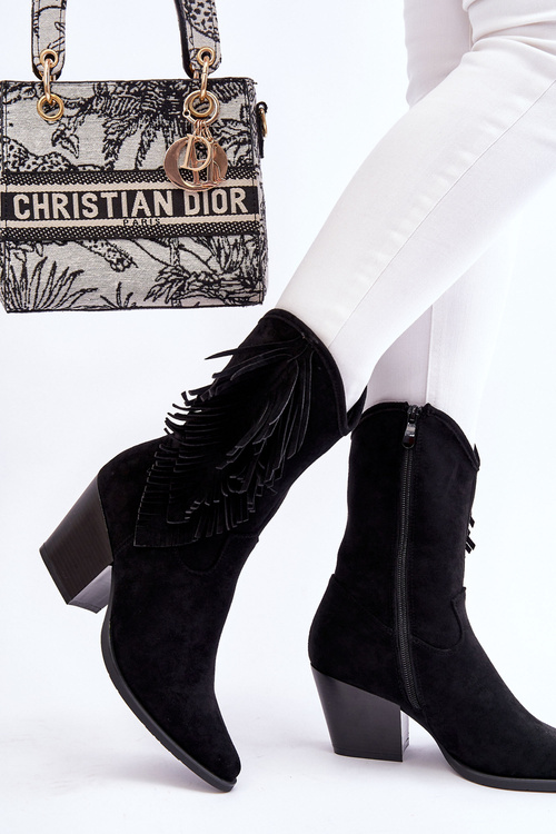 Damskie Niskie Zamszowe Kozaki Kowbojki Czarne Elyse