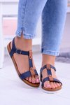 Granatowe Wygodne Sandały Damskie Płaskie Dubi