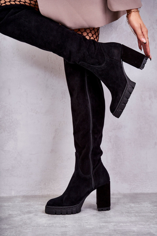 Modne Zamszowe Kozaki Muszkieterki Czarne Estrela