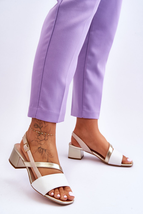 Skórzane Sandały Na Obcasie Sergio Leone SK826 Biało-Złote