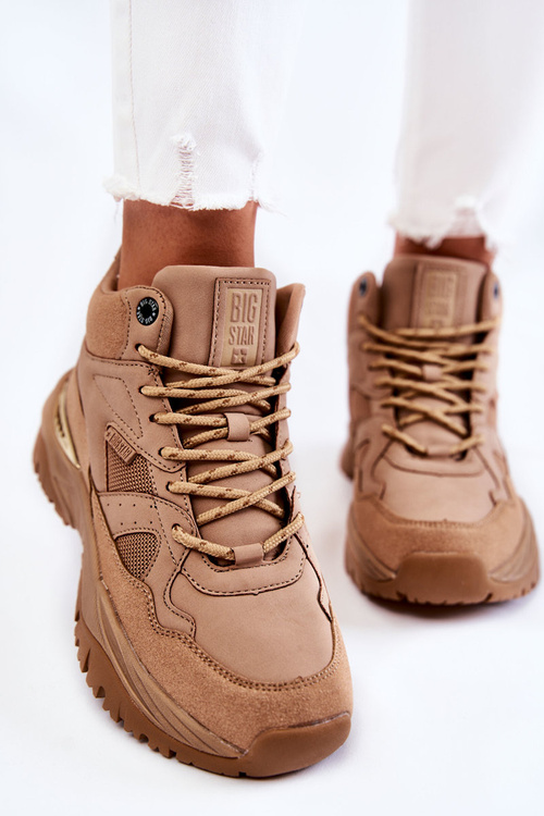 Damskie Wysokie Buty Sportowe Memory Foam System Big Star KK274355 Beżowe