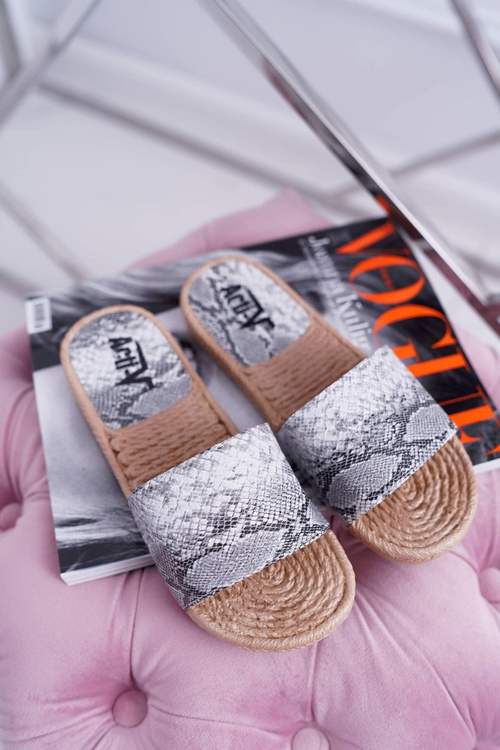 Szare Damskie Klapki Skóra Węża Mindset