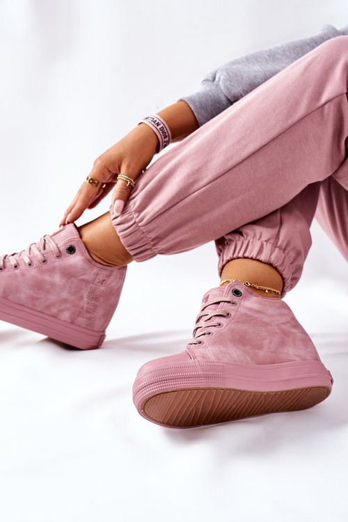 Skórzane Trampki Na Koturnie Big Star II274092 Różowe