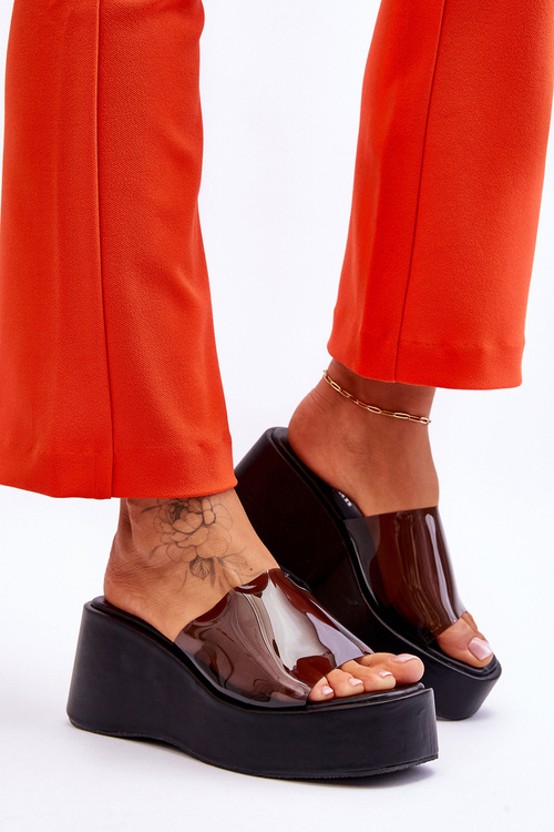 Damskie Transparentne Klapki Na Koturnie Czarne Eliane