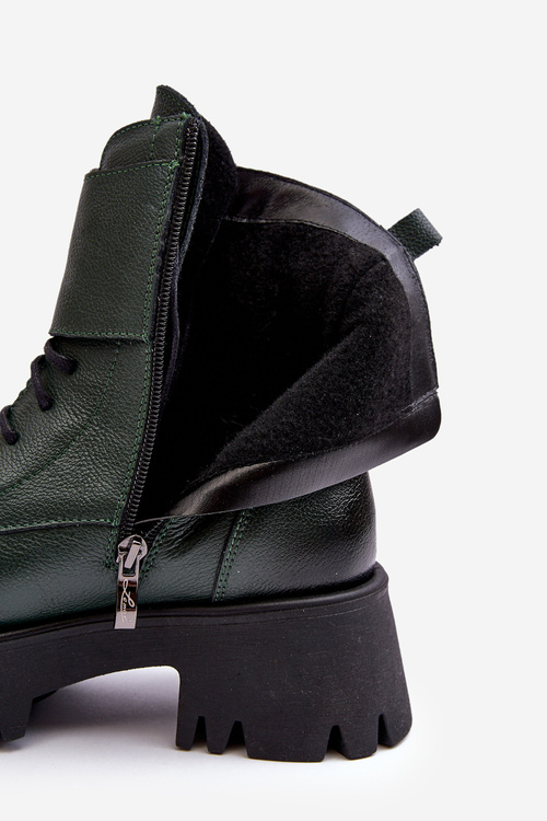 Skórzane Workery Botki Damskie Zielone Lemar Anceria