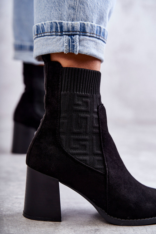 Damskie Zamszowe Botki Ze Skarpetą Czarne Montes