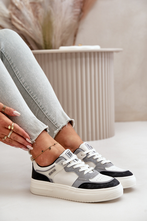 Damskie Niskie Sneakersy Z Eko Skóry Big Star OO274028 Biało-Szare