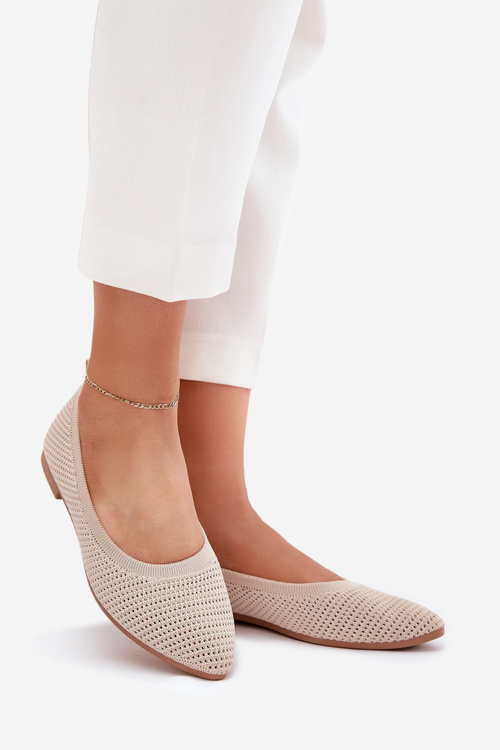 Siateczkowe Materiałowe Baleriny Damskie Beżowe Sarina
