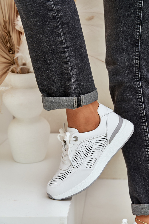 Skórzane Buty Sportowe Sneakersy Damskie S.Barski LR51-551 Białe