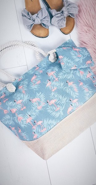Plażowa Duża Niebieska Torebka Torba Damska Flamingi