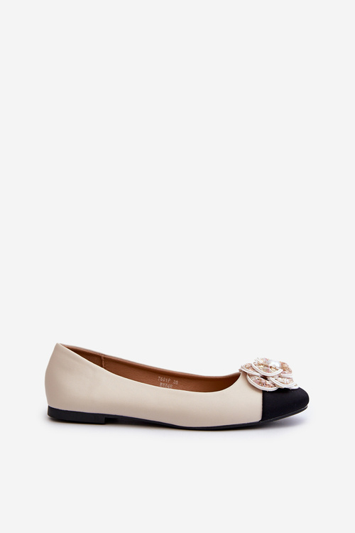 Baleriny Damskie Eko Skórzane Z Ozdobnym Detalem Beżowe Divinella