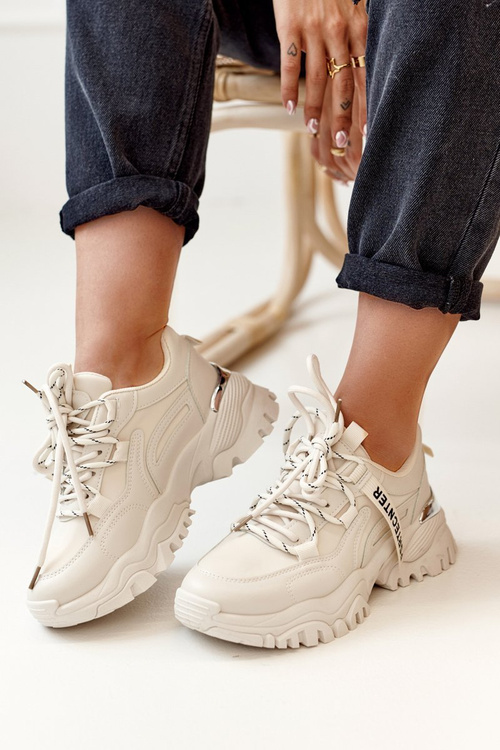Damskie Sneakersy Na Masywnej Podeszwie Beżowe Chunky