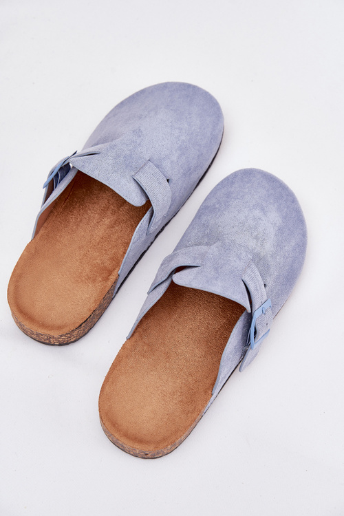 Klapki Chodaki Damskie i Na Korkowej Platformie Z Klamrą Niebieskie Klarae