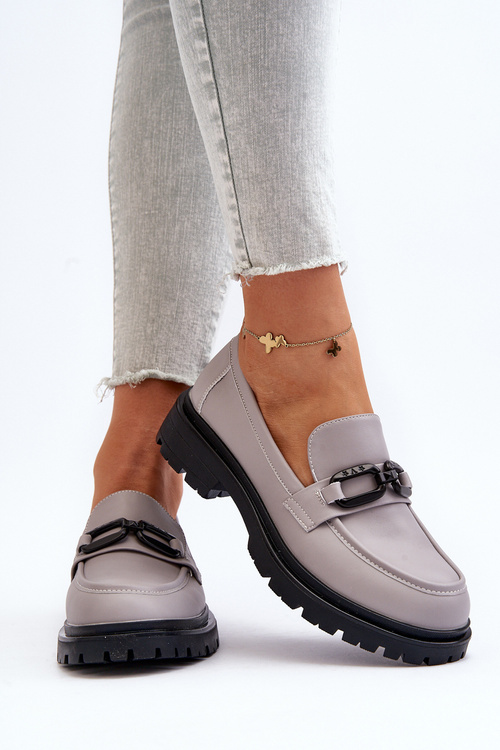 Damskie Mokasyny Ze Skóry Naturalnej Szare Imbleria