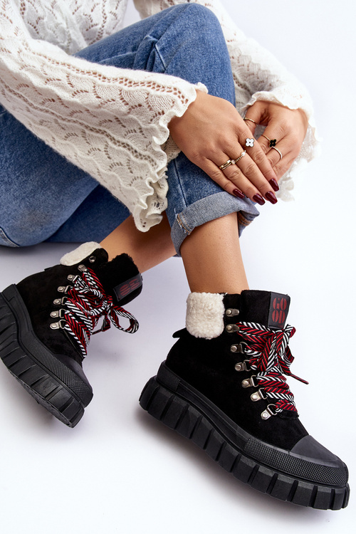 Ocieplane Botki Trapery Na Grubej Podeszwie Czarne Ralotta