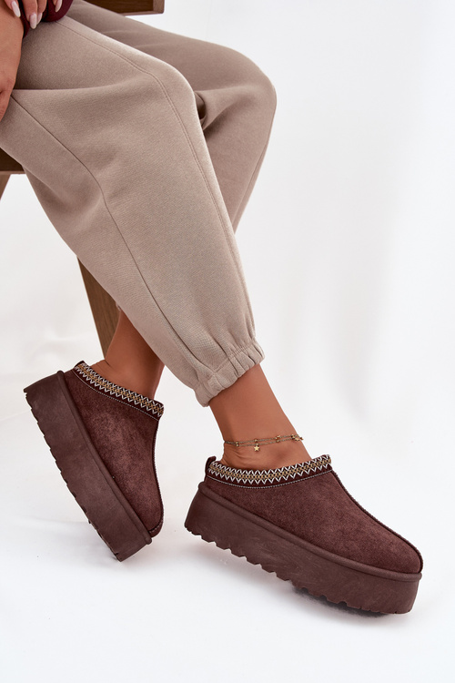 Śniegowce Damskie Z Ozdobnym Haftem Czekoladowe Jenira