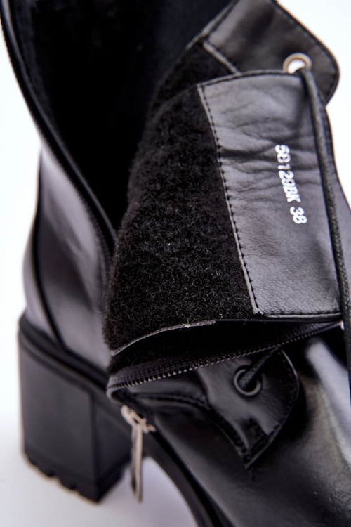 Damskie Skórzane Botki Na Obcasie Czarne Esnar