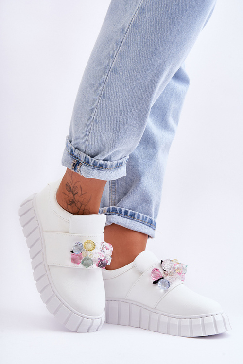 Modne Wsuwane Buty Sportowe Półbuty Z Ozdobą Białe Desire