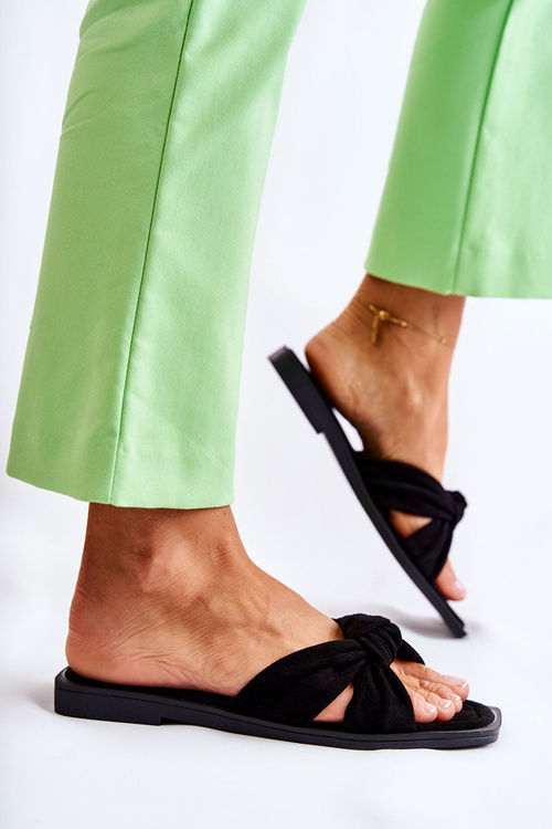 Damskie Modne Zamszowe Klapki Czarne Lorrie