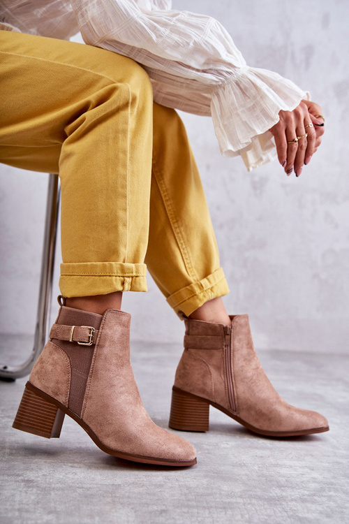 Zamszowe Botki Na Słupku Brązowe Vannes