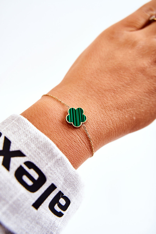 Damska Modna Bransoletka Z Zielono-Czarnym Kwiatem Złota