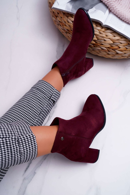 Botki Damskie Na Obcasie Sergio Leone Bordowe BT520