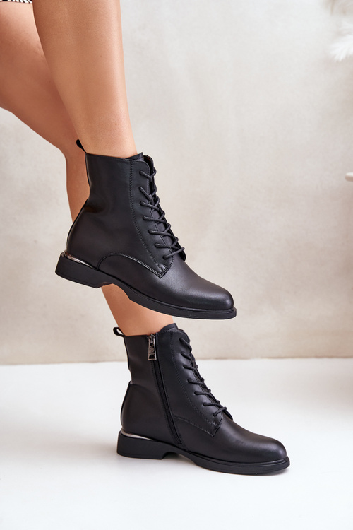 Botki Workery Ocieplane Damskie Skóra Naturalna Vinceza 66691 Czarne